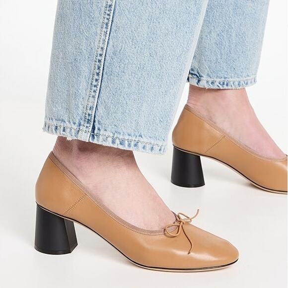 Mansur Gavriel Dream Bow Pumps Block Heel Leather Ballerina Balletcore Sz 38/ 8 - Picture 1 of 11